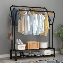 Load image into Gallery viewer, UDEAR Garment Rack Freestanding Hanger Double Rods Multi-functional Bedroom Clothing Rack, Double layer ,4 Hooks,Black