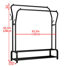 Load image into Gallery viewer, UDEAR Garment Rack Freestanding Hanger Double Rods Multi-functional Bedroom Clothing Rack, Double layer ,4 Hooks,Black