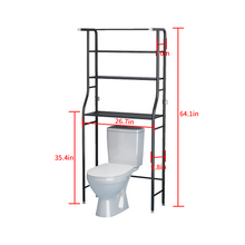 Load image into Gallery viewer, HQ&LP 3 Shelf Bathroom Space Saver,Over The Toilet Rack,Bathroom Corner Stand Storage Organizer Accessories,The Washing Machine,with Hanging Rod,Bathroom Tower Shelf,Black
