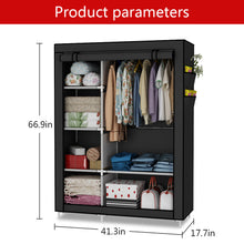 Load image into Gallery viewer, HQ&amp;LP Closet Organizer Wardrobe Clothes Storage Shelves, Non-Woven Fabric Cover with Side Pockets,41.3 x 17.7 x 66.9 inches,Black
