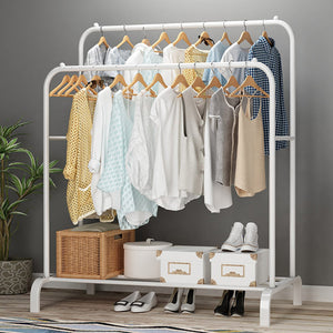 HQ&LP Garment Rack Freestanding Hanger Double Rods Multi-functional Bedroom Clothing Rack, Black