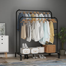 Load image into Gallery viewer, HQ&amp;LP Garment Rack Freestanding Hanger Double Rods Multi-functional Bedroom Clothing Rack, Black
