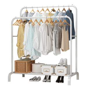 HQ&LP Garment Rack Freestanding Hanger Double Rods Multi-functional Bedroom Clothing Rack, Black