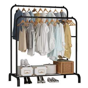 HQ&LP Garment Rack Freestanding Hanger Double Rods Multi-functional Bedroom Clothing Rack, Black