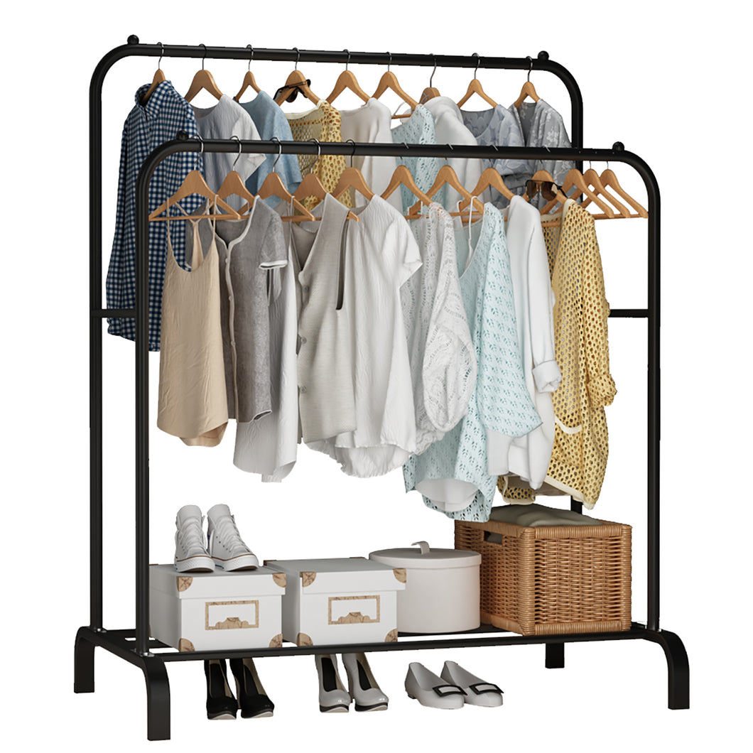 HQ&LP Garment Rack Freestanding Hanger Double Rods Multi-functional Bedroom Clothing Rack, Black